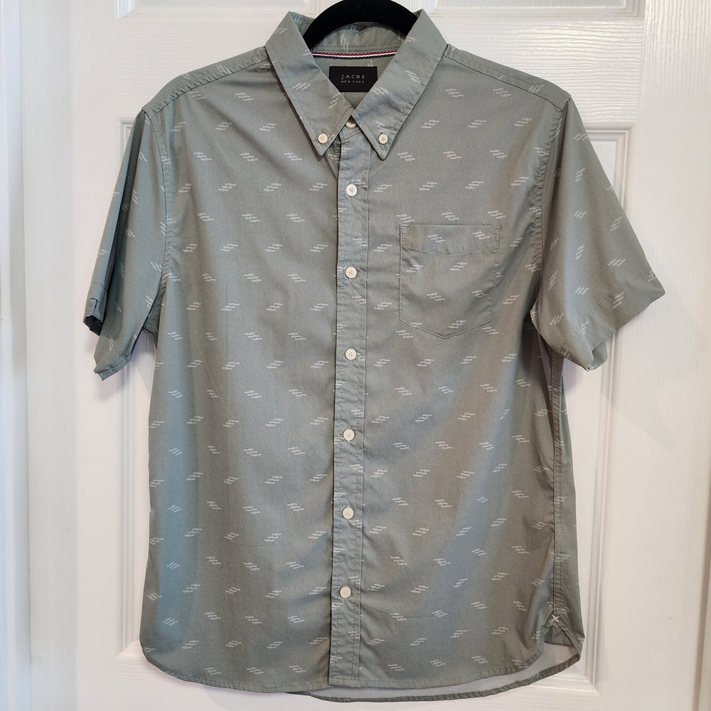 Jachs New York Gray Green Casual Button Down Shirt Mens Small